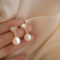 South Korea S925 silver needle natural pearl earrings female 2022 new fan-shaped earrings gentle temperament light luxury texture