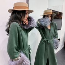 Flame Queen 2021 New Autumn Winter Woolen Coat Female Fox Fur Long Double-sided Cashmere Knitted Jacket