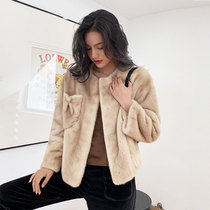Flame Queen imported beige mink fur winter velvet whole marten fur coat womens short young fur coat