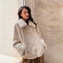 Flame Queen young imported mink leather coat whole mink collar fashion short fur coat women 2021 Winter