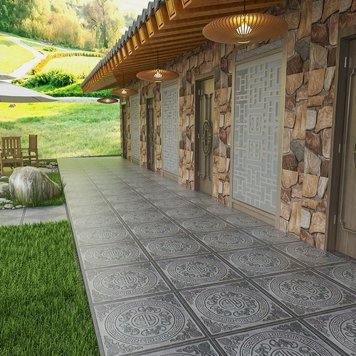 Китайский стиль двор земли на землю, Zi Park Square Garden Anti -Smooth Tile Hot Pot Hotel, Магазин мебели красного дерева, кирпич