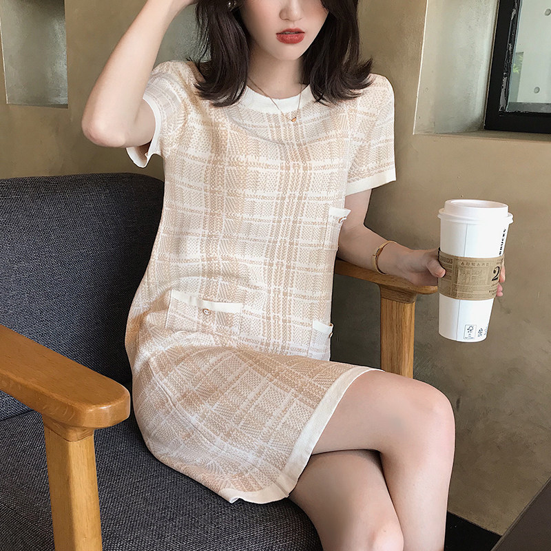 Pumpkin valley small c wind dress women 2019 new summer loose thin round neck short sleeve thin skirt women L378