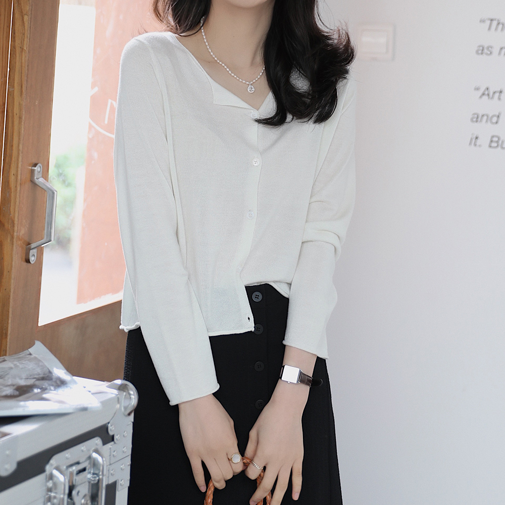 Pumpkin Valley silk wool and simple flat knit ~ 2022 spring and summer new long sleeves round neck-shirt woman Z1106