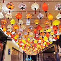 New Years Day shopping mall beautiful Chen atrium hanging diamond lantern satin Chinese retro outdoor lantern hanging cloth