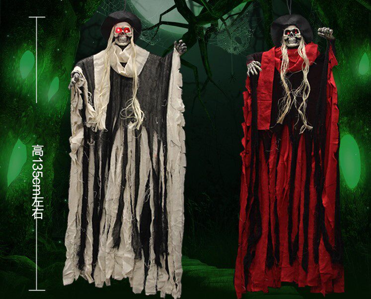Halloween decoration ghost festival decoration tricky props hanging ghost glowing hat white-haired ghost bar KTV set