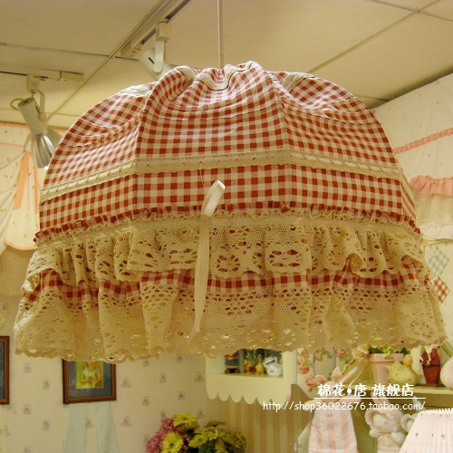 Red Plaid Lace Cloth Art Pendant Light Cloth Art Lamp Han Style Fields Garden Chandelia Bedroom Pendant Light Lace Pendant Lamp