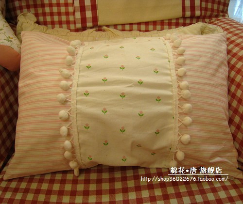 English pastoral small fur ball fabric pillowcase pastoral fabric cushion cover waist pillowcase