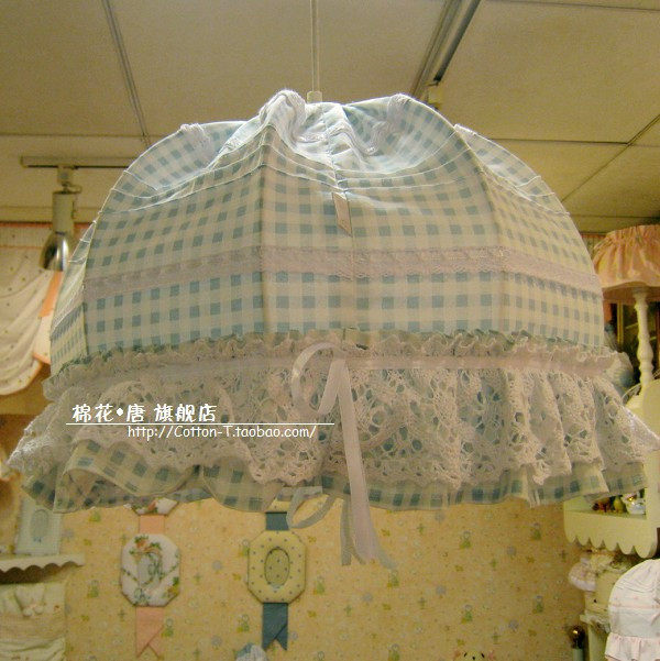 Blue plaid cotton thread fabric chandelier Pastoral chandelier European style chandelier Simple chandelier Bedroom chandelier