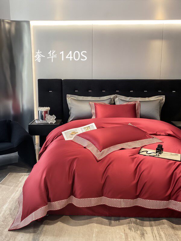 High - end luxury Super Pima Cotton 140S four - piece long - fluff cotton satin Supima 140