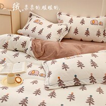 High quality warm suede fine and soft to cotton suede Four pieces of Cartoon Fashion Minima Single Double Autumn Winter Bed