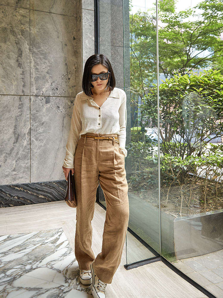 2021 Summer New Pint Soup Soup 2004 High-end Customised Women Dress Linen Wide Pants Casual Pants Children Summer Thin