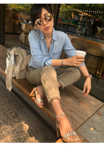 2020 early spring@Tang Tang 2004 womens early spring new cotton hems close up casual small feet nine-point pants for women