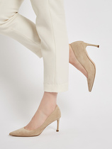 Soup soup 2004 fine heel high heel shoes women 2022 spring new fashion celebrities Temperament Pointed Genuine Leather Suede Single Shoes Woman