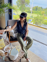 Tangtang 2004 ladies knit shirt early autumn design sense thin top lace-up cotton short sleeveless vest