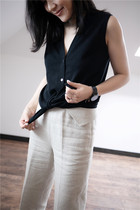Tang Tang 2004 womens sweater early autumn design sense thin top hem lace-up cotton short sleeveless vest