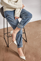 Tooling rework @ broth 2004 blue medium-high waist tapered 90% conspicted high pocket bunches of jeans women