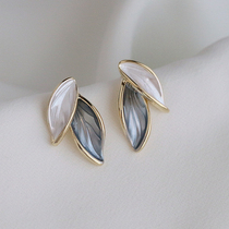 Three-dimensional leaf niche design premium blue sterling silver needle earrings summer stud earrings female personality goddess Fan
