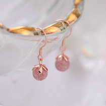 925 sterling silver earrings Japanese and Korean hipster pink strawberry Crystal sweet niche design sense crystal ball student earrings