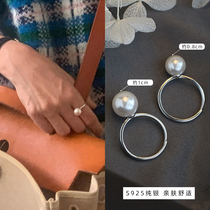 925 pure silver pearl ring female opening ring blogger Fever the same positive round temperament style retro present summer