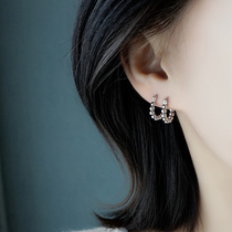 U Type s925 Pure Silver Needle Ear Nail Black Earrings 2021 New Tide Retro Port Wind Harbor Taste Temperament Ear Accessories