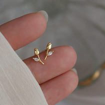 French plated 14K gold tulip 925 sterling silver stud earrings temperament sense of premium petite flower earrings female rhinestones exquisite