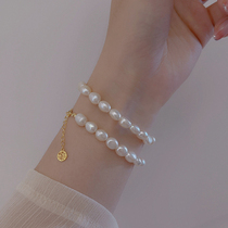 Natural freshwater baroque special-shaped small pearl bracelet womens s925 sterling silver bracelet Fu character hand ornament summer model