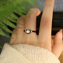 925 sterling silver black cat shell ring female beanie ring niche design ins style light luxury simple personality female