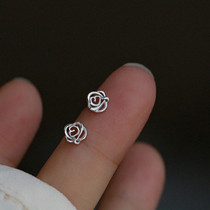 925 sterling silver stud earrings French mini small rose ear bone studs elegant petite temperament earrings nourishing ear silver jewelry women
