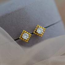 925 sterling silver geometric square French retro beanie gold ball edge bright diamond earrings trendy female temperament Japanese and Korean ins earrings