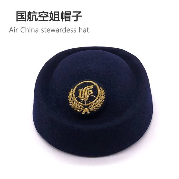 Genuine Air China stewardess flight attendant hat Red Blue with cap badge Airlines wool China International Airlines
