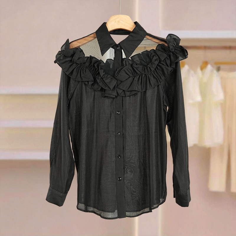 Madi Shangpin [Company Order] 60608164 Lyocell 84.7% Lace Patchwork Shirt Spring Women's Clothing
