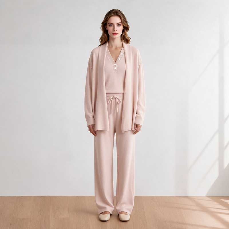 Madi Shangpin【Bajh】60912130 Elastic Waist Long Pants, Knitted Cardigan, Vest Set, Autumn and Winter Women's Clothing
