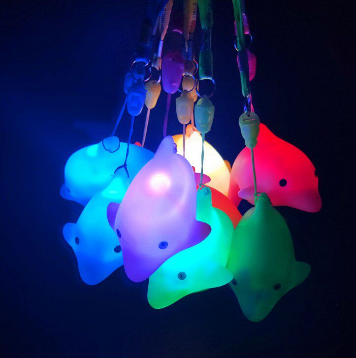 10pcs colorful little dolphin luminous lanyard night light Aquarium Flash pendant Children's push gift