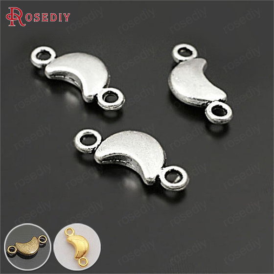 Retro alloy decorative accessories 15*6MM upper and lower holes small moon pendant pendant antique bronze antique silver gold