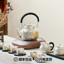 Pure silver tea set suit pure handmade silver teapot tea road home silver pot burning water pot tea tea pot upscale utilityThe tea furniture