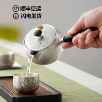 Silver pot pure silver 999 handmade pot tea pot Japanese style side to make pot home tea road cooking teapot upscale utilityThe tea furniture