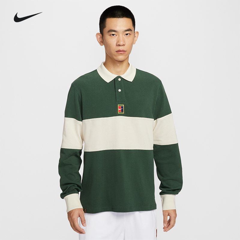 Nike Men's Tennis Shirt Spring New Style Lapel Long-Sleeve Polo Shirt Striped Sports Top Hq1749