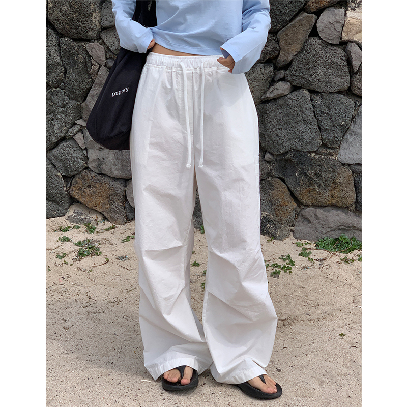 Korean Dongdaemun Summer New Casual Wide-Leg Cargo Pants with a Sense of Design, Straight-Leg Floor-Length Pants, All-Cotton Parachute Pants Korean Dongdaemun Summer New Casual Wide-Leg Cargo Pants with a Sense of Design, Straight-Leg Floor-Length Pants, All-Cotton Parachute Pants