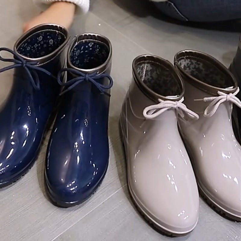 Water Shoes Women Low Cylinder Rain Shoes Waterproof Anti-Slip Thickened Wear Short Drum Set Shoes Fashion Exterior Wear Rain Boots Middle-aged Rubber Shoes Mono
