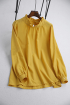 F41 original DAN reduced aging agaric side small upright collar pure color fresh and loose snow spinning shirt