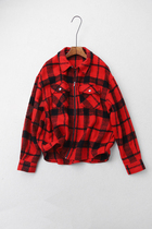 V64 German DAN Fried Chicken white retro plaid college style shoulder loose wool shirt