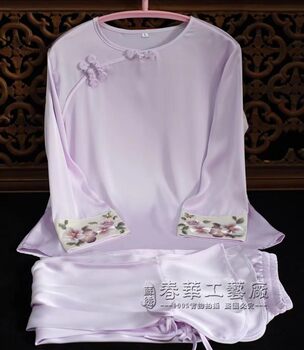 Suzhou embroidery ແບບຊົນເຜົ່າຫລູຫລາຕະຫຼອດຄໍ wearable ເຮືອນເຄື່ອງນຸ່ງຫົ່ມພາກຮຽນ spring ດູໃບໄມ້ລົ່ນ summer ແບບຈີນ acetate pajamas
