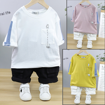 La Flei Childrens Clothing 2020 Summer Childrens Top Men and Womens Childrens Loose Splice Print Round Neck T-shirt 7728