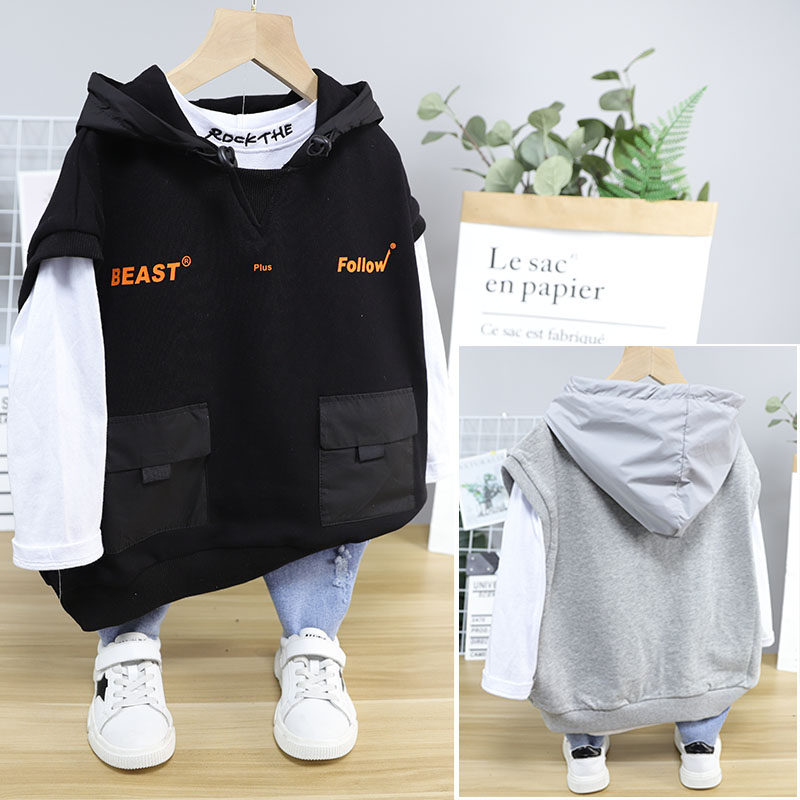 Ushidododo 2020 Autumn New Children's Tops Boys and Girls Loose Outerwear Vests Hooded Sweatshirts 32369 