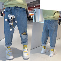 Big E small e2020 Spring childrens clothing men and women in big children early spring fashion casual grinding micro cross jeans 1605