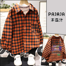 Papaya juice childrens clothing 2020 Autumn and Winter new boys and girls Korean Plaid thickened reflective shirt tide 77352