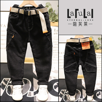 La Flei childrens clothing 2020 Winter new childrens trousers Korean version of boys and girls plus velvet padded jeans 1751