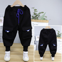 Big E small e childrens clothing 2019 autumn and winter New tie pants men and women in the big children thick one velvet sports pants 1207