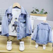 Big E small E boys and girls jeans 2019 spring dress Korean embroidery letter children denim coat in the big child 18021