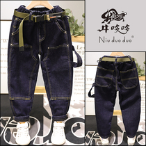 Niu Duo brand childrens clothing 2020 winter clothes new childrens trousers boys and girls thick jeans tide 96127